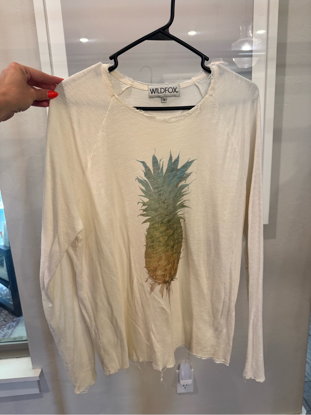 Wildfox Cream Long-Sleeve Pineapple Graphic Tee